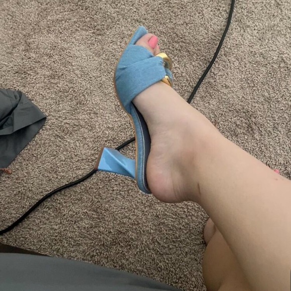 Elegant Women's‎ Blue Sculptural Heeled Ruched Metal Design Sandals Fashion Mule - Picture 6 of 8